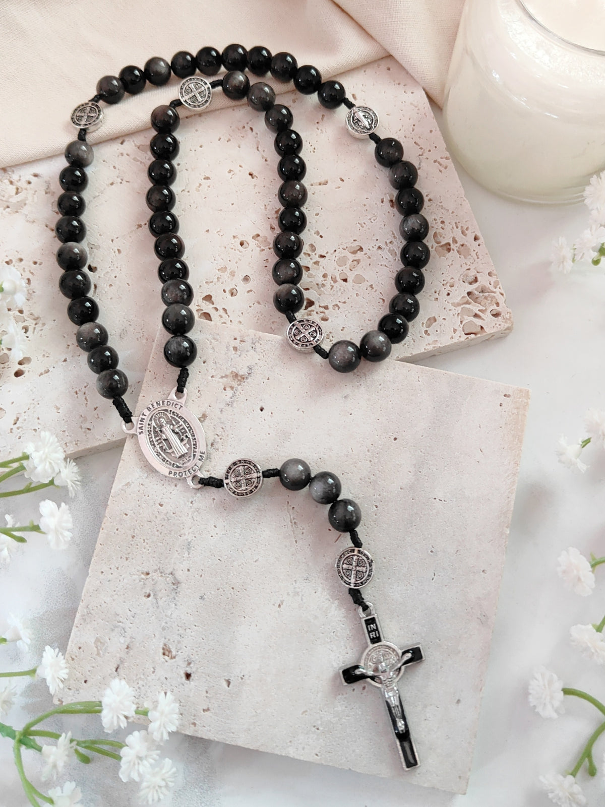 St Benedict Obsidian Rosary