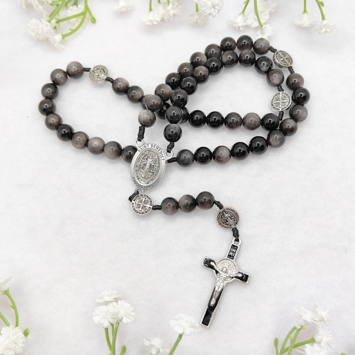 St Benedict Obsidian Rosary