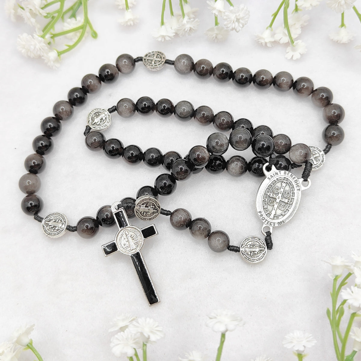 St Benedict Obsidian Rosary
