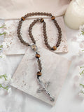 Our Lady of Perpetual Help Smoky Black Glass & Tiger Eye Rosary