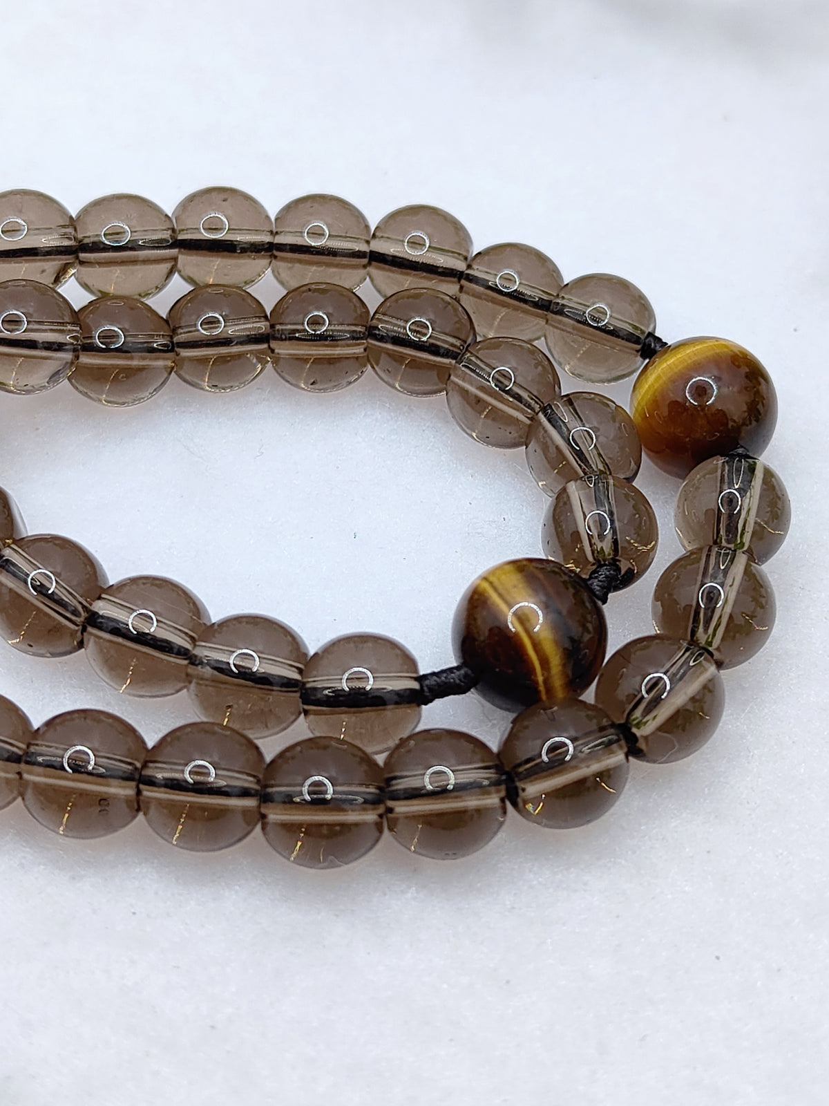 Our Lady of Perpetual Help Smoky Black Glass & Tiger Eye Rosary