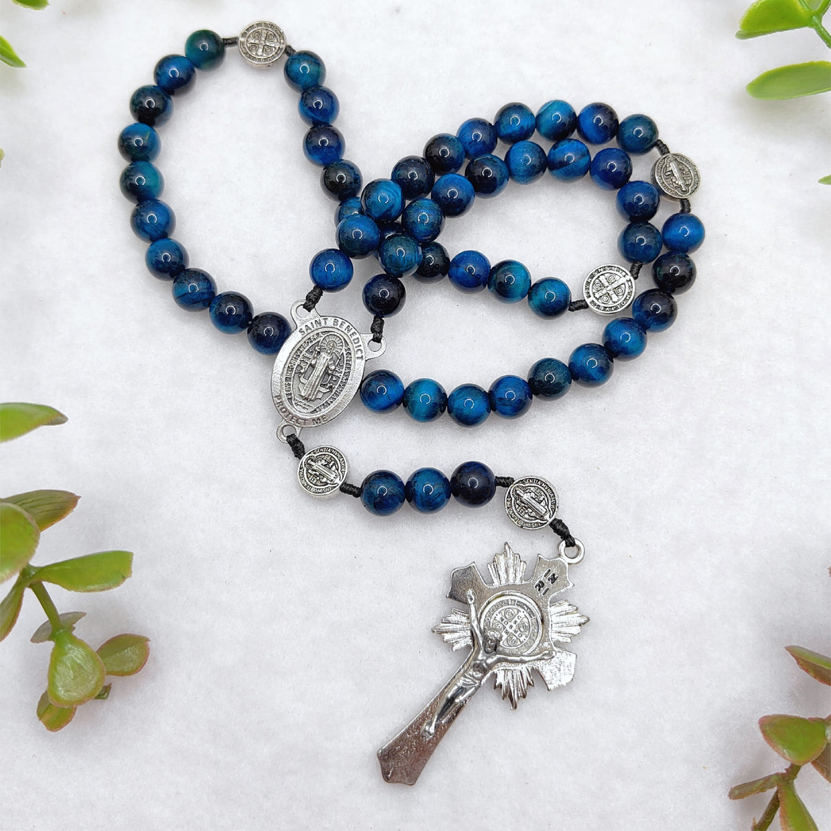 St Benedict Sacred Protection Tiger Eye Rosary