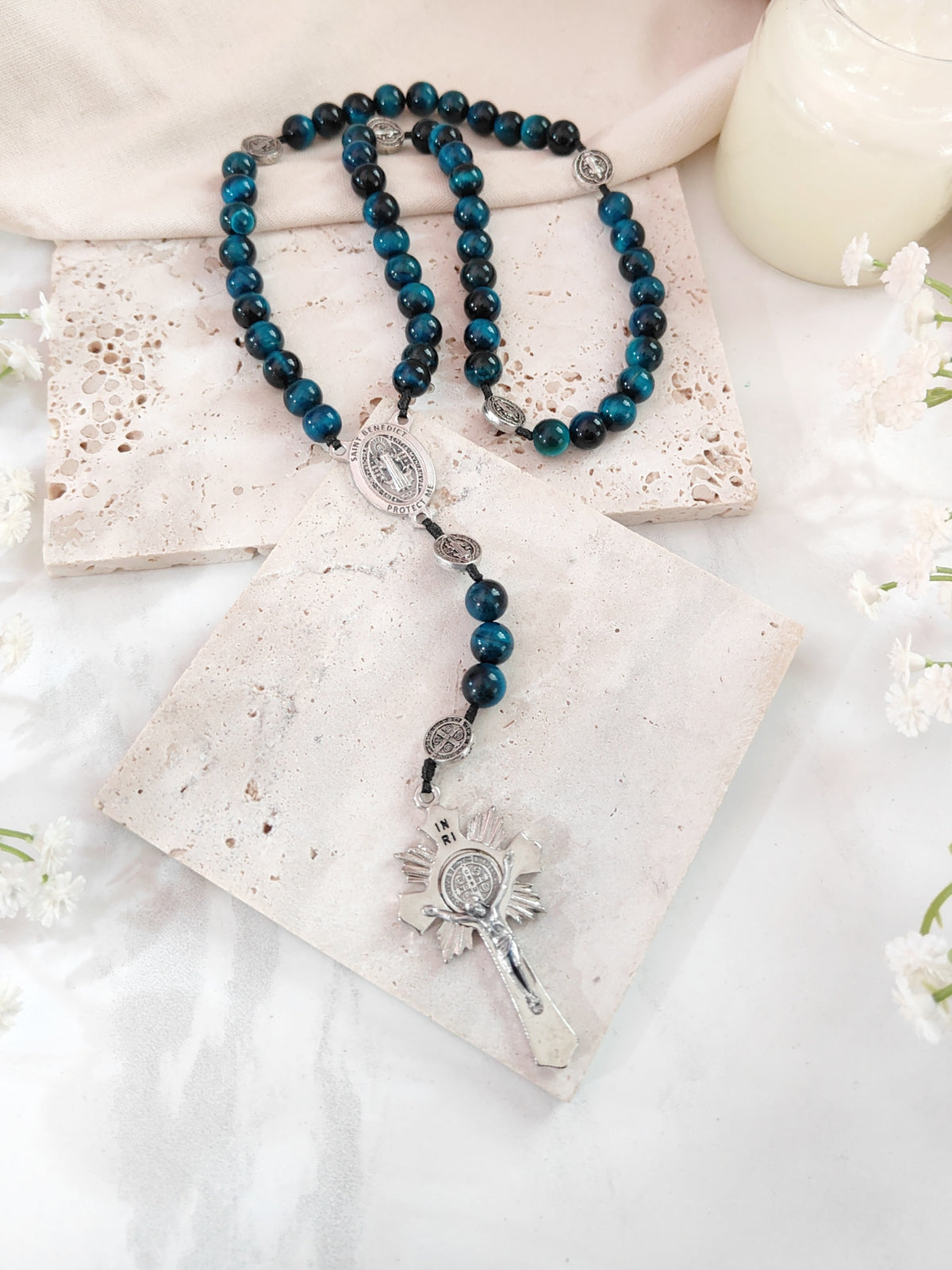 St Benedict Sacred Protection Tiger Eye Rosary