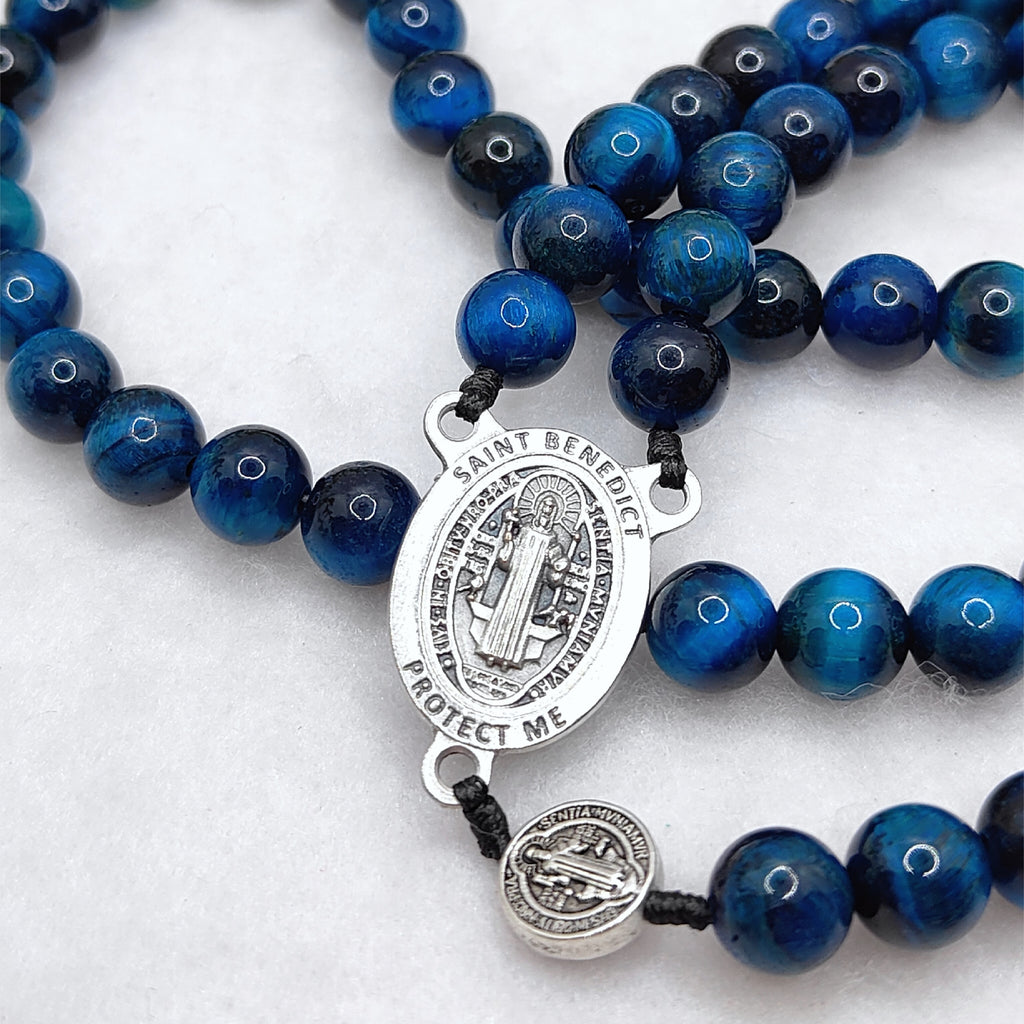 St Benedict Sacred Protection Tiger Eye Rosary