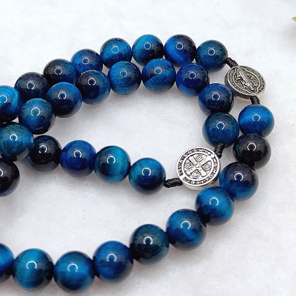 St Benedict Sacred Protection Tiger Eye Rosary
