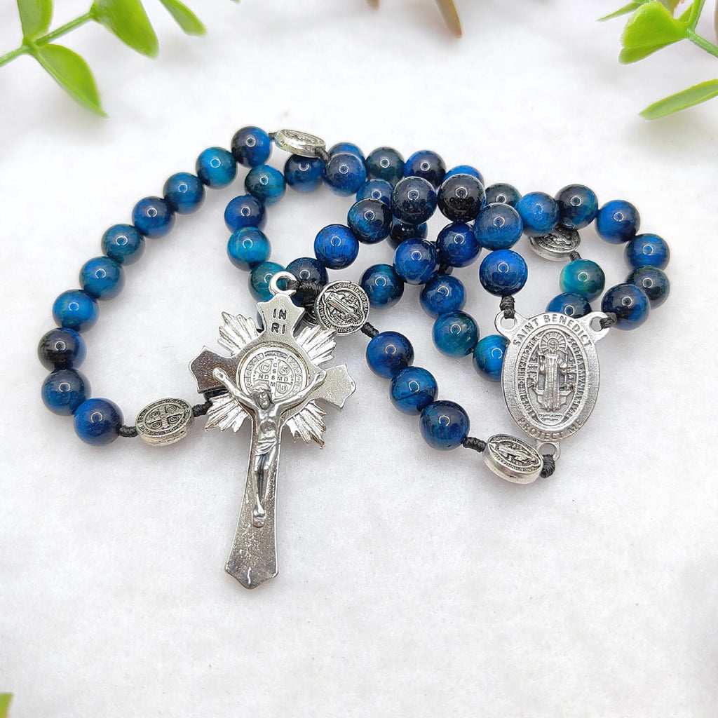 St Benedict Sacred Protection Tiger Eye Rosary