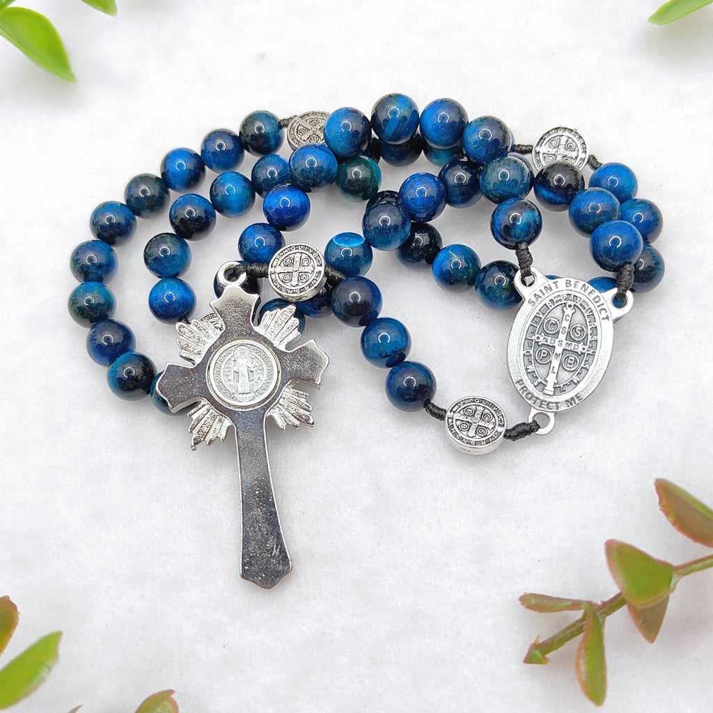 St Benedict Sacred Protection Tiger Eye Rosary