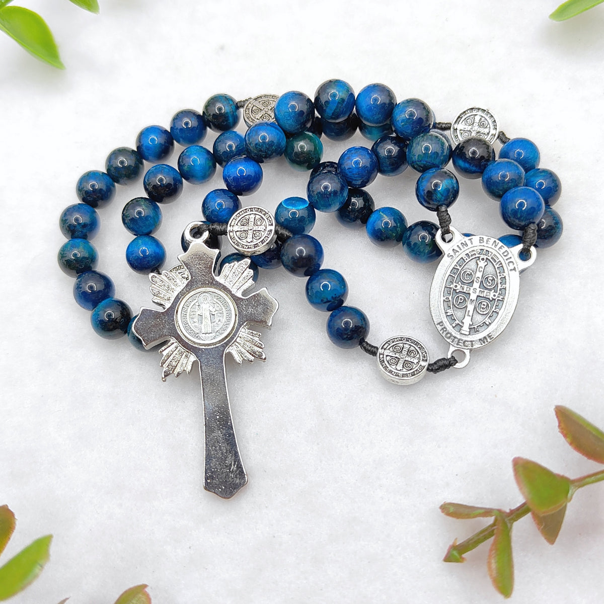 St Benedict Sacred Protection Tiger Eye Rosary