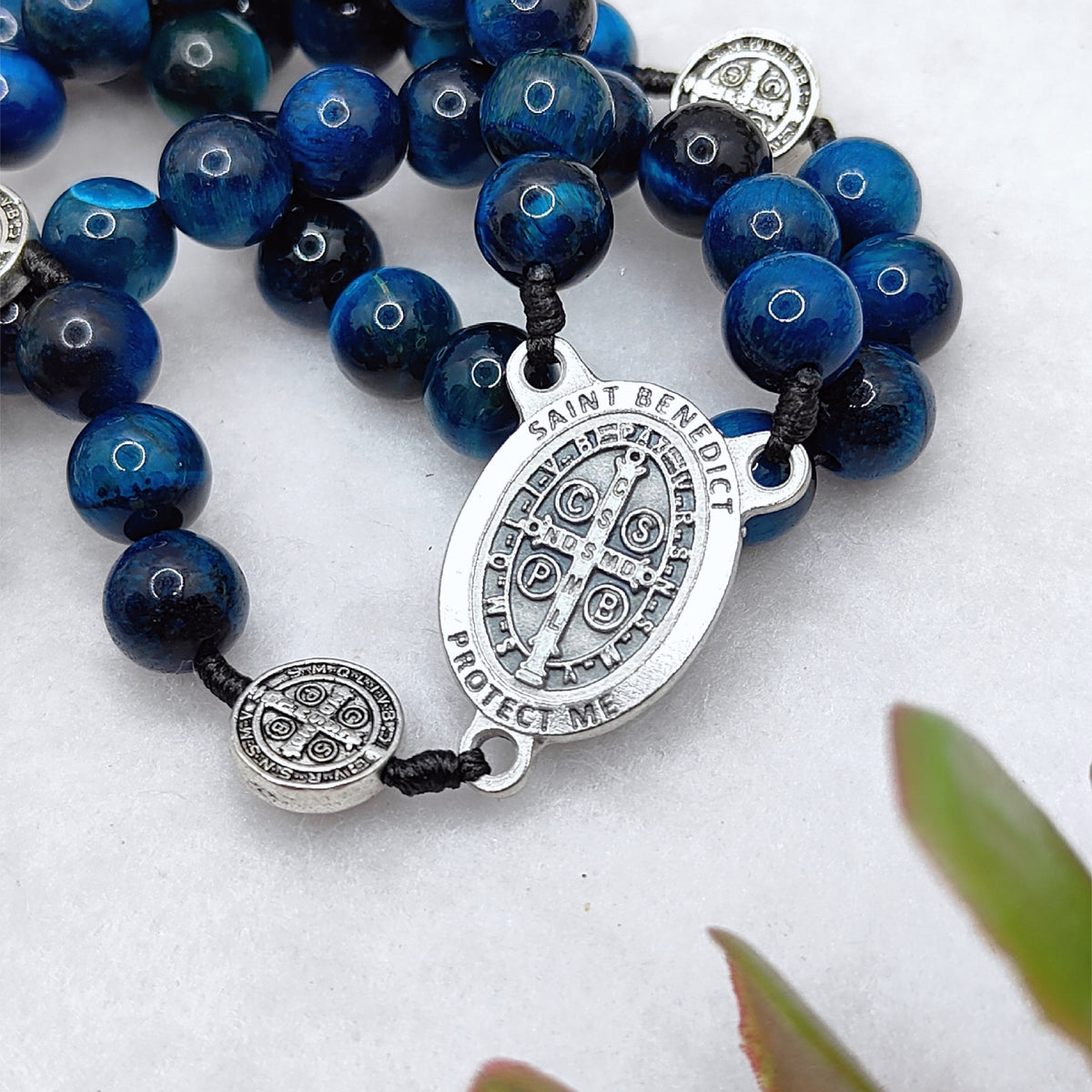 St Benedict Sacred Protection Tiger Eye Rosary