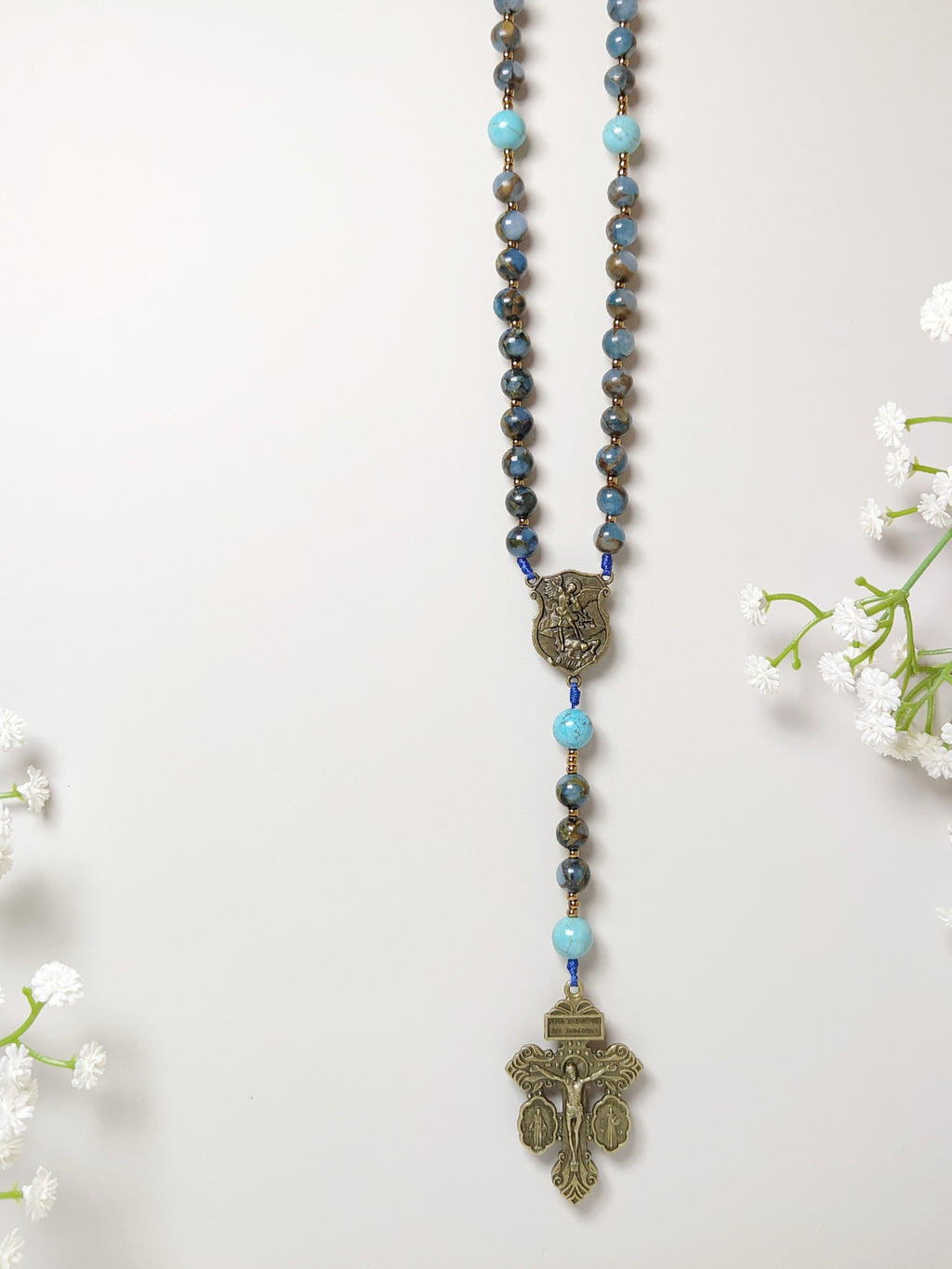 Saint Michael Blue Cloisonné Protection Rosary