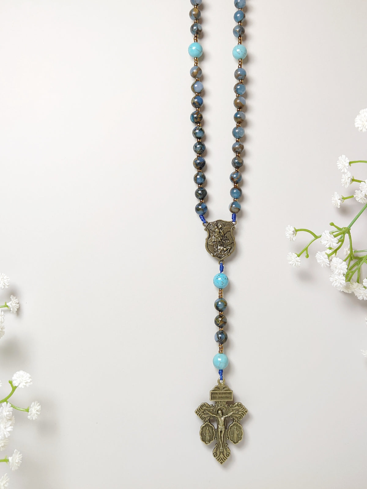 Saint Michael Blue Cloisonné Protection Rosary