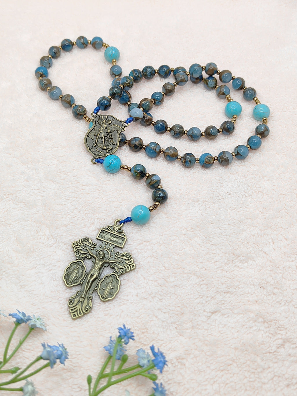 Saint Michael Blue Cloisonné Protection Rosary