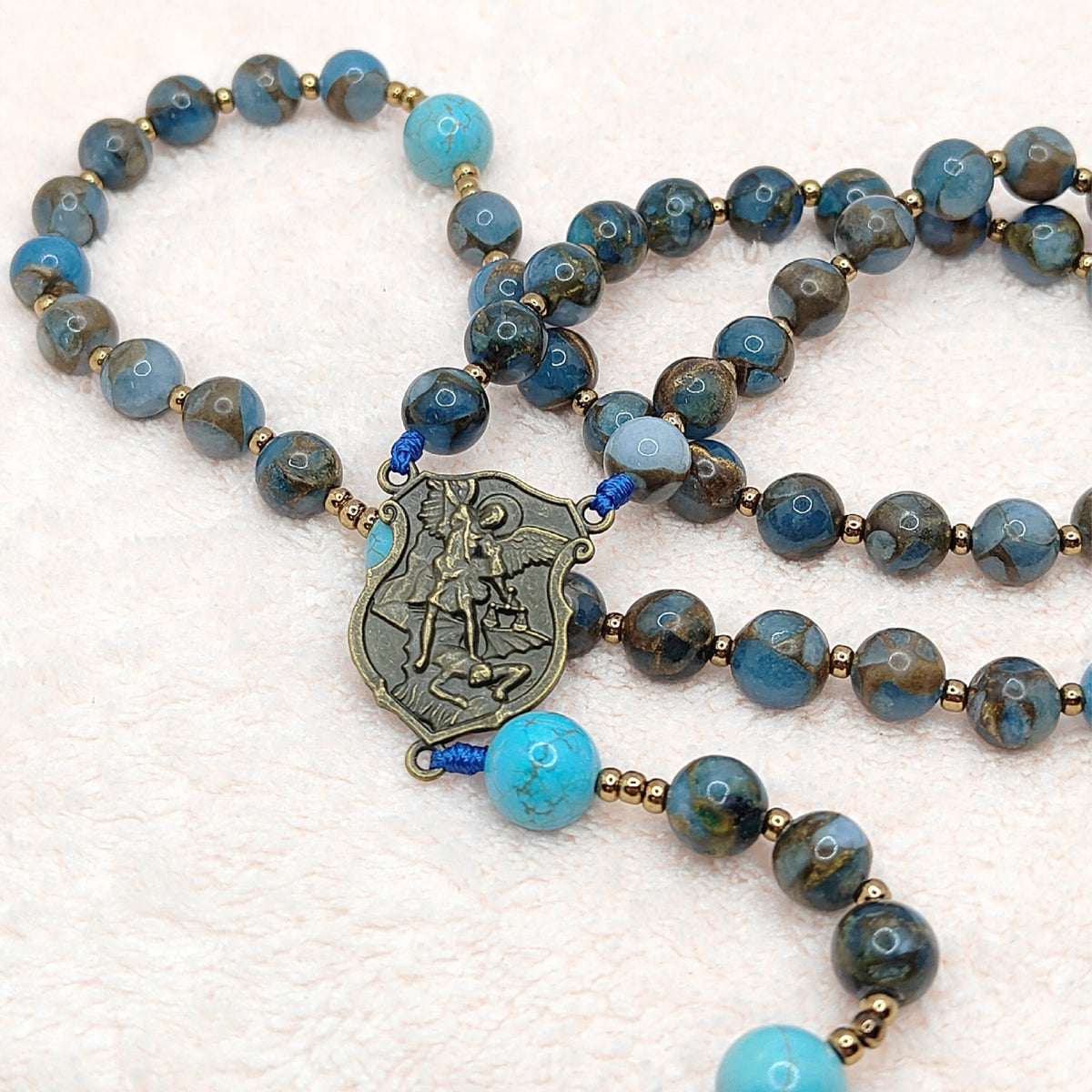 Saint Michael Blue Cloisonné Protection Rosary