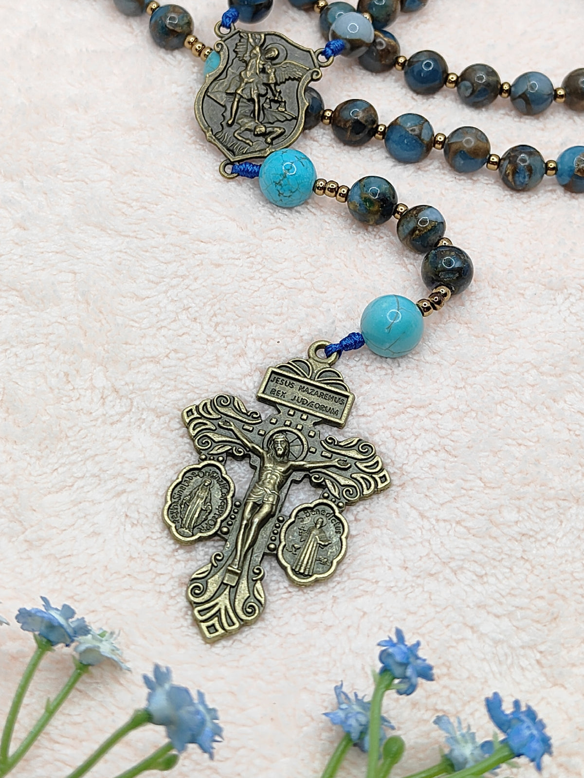 Saint Michael Blue Cloisonné Protection Rosary