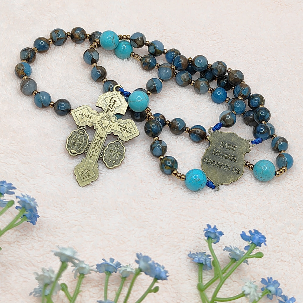Saint Michael Blue Cloisonné Protection Rosary