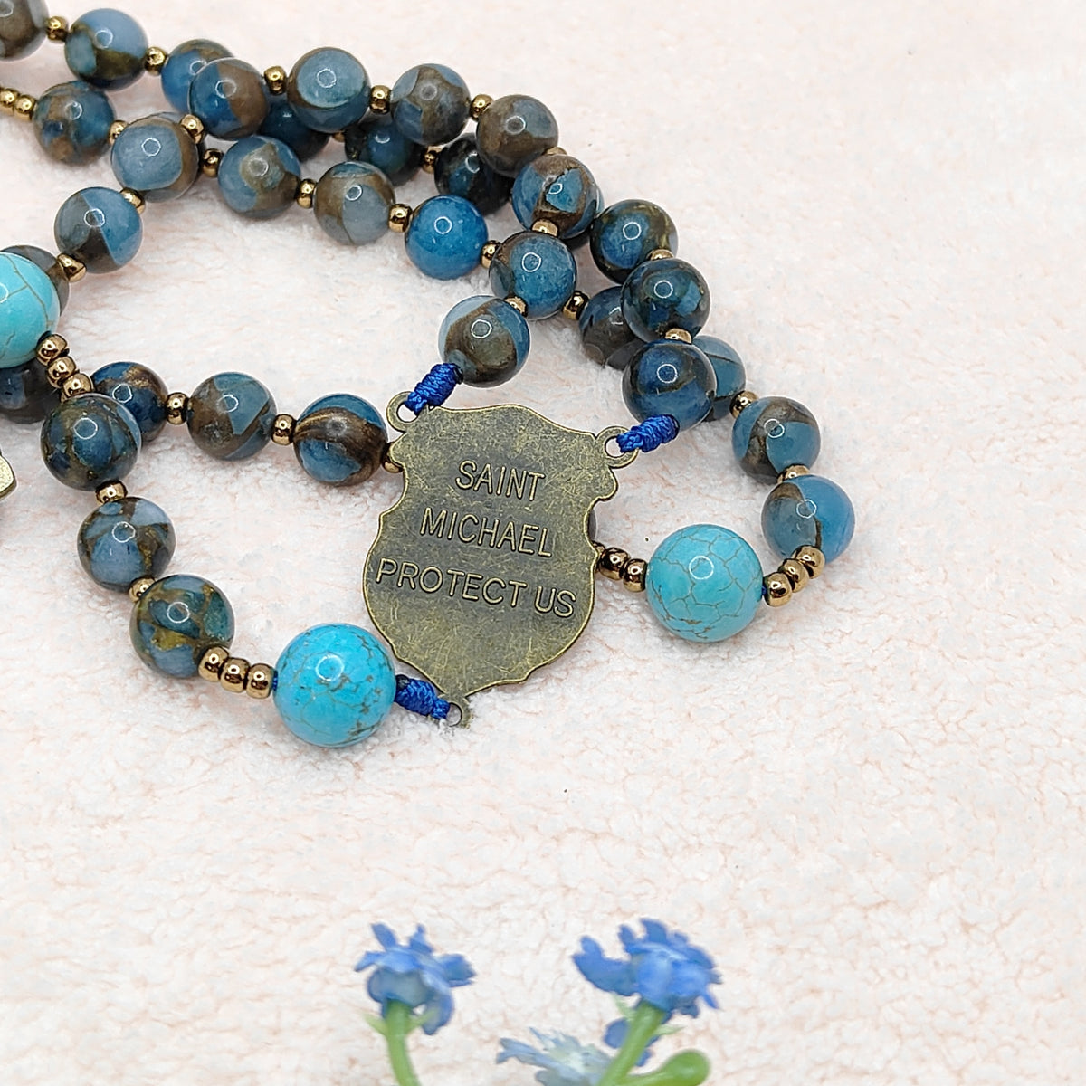 Saint Michael Blue Cloisonné Protection Rosary