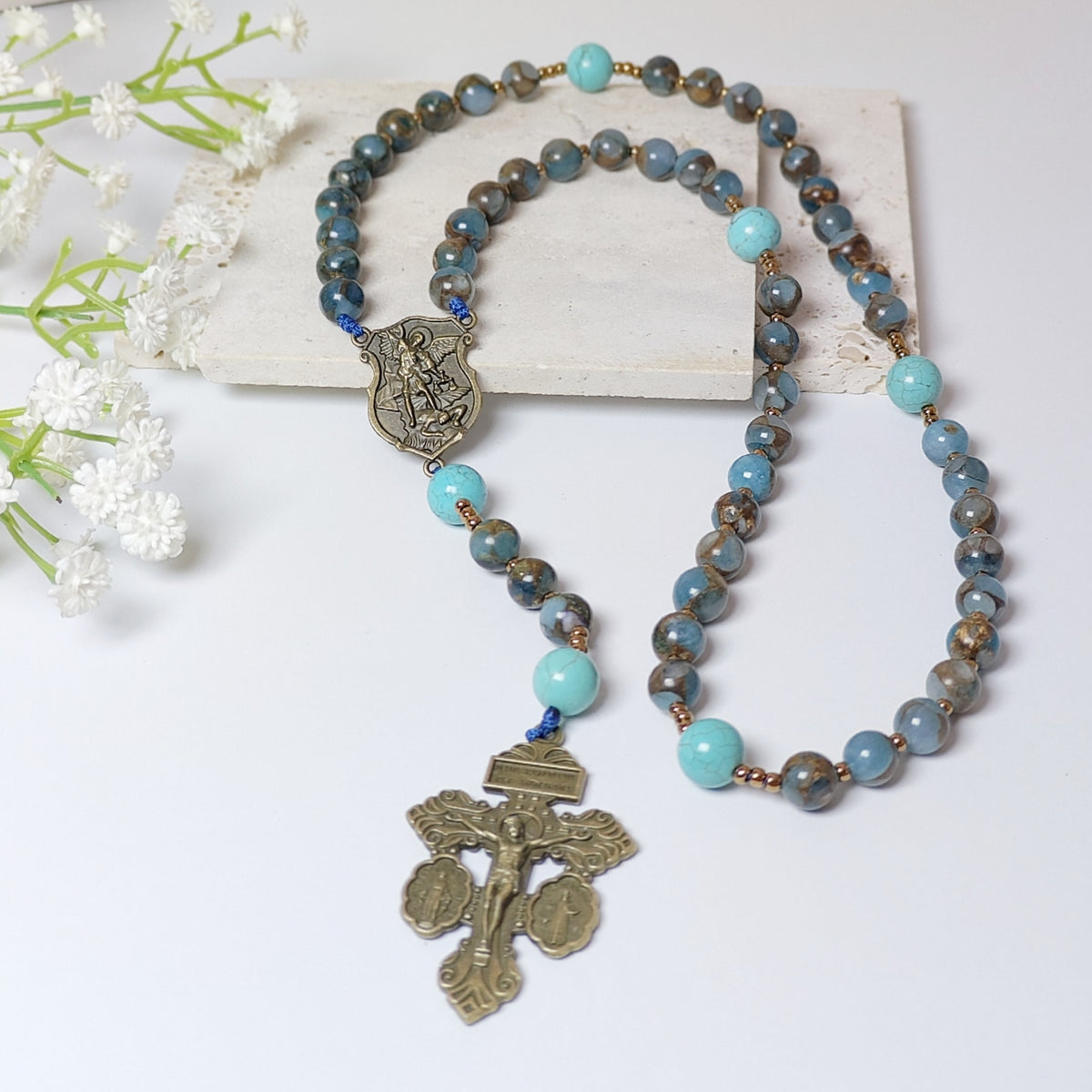 Saint Michael Blue Cloisonné Protection Rosary