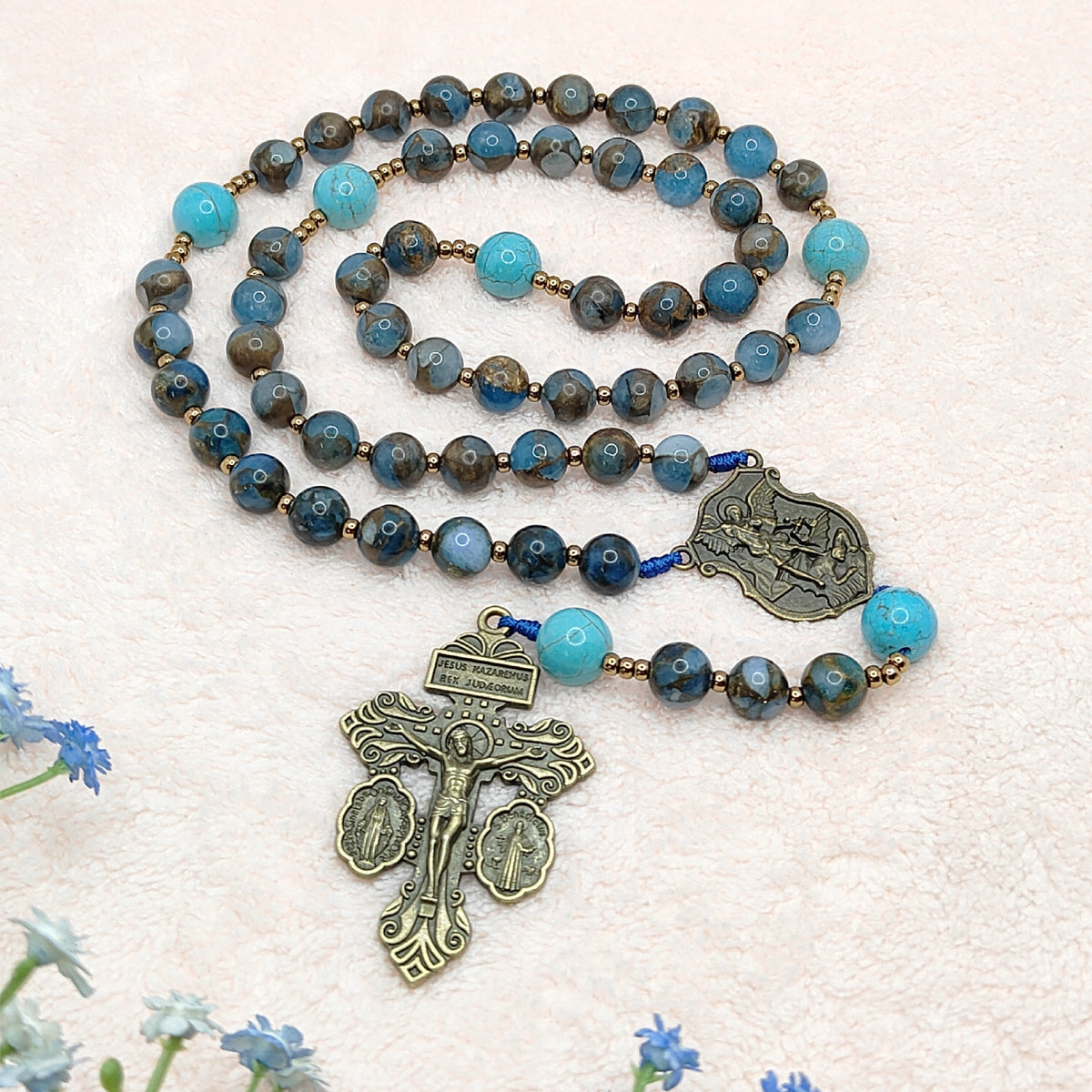 Saint Michael Blue Cloisonné Protection Rosary