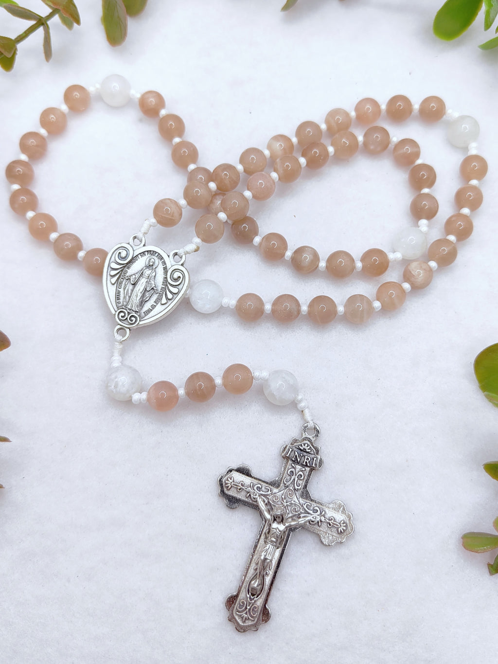 Miraculous Medal Sunstone & Moonstone Rosary