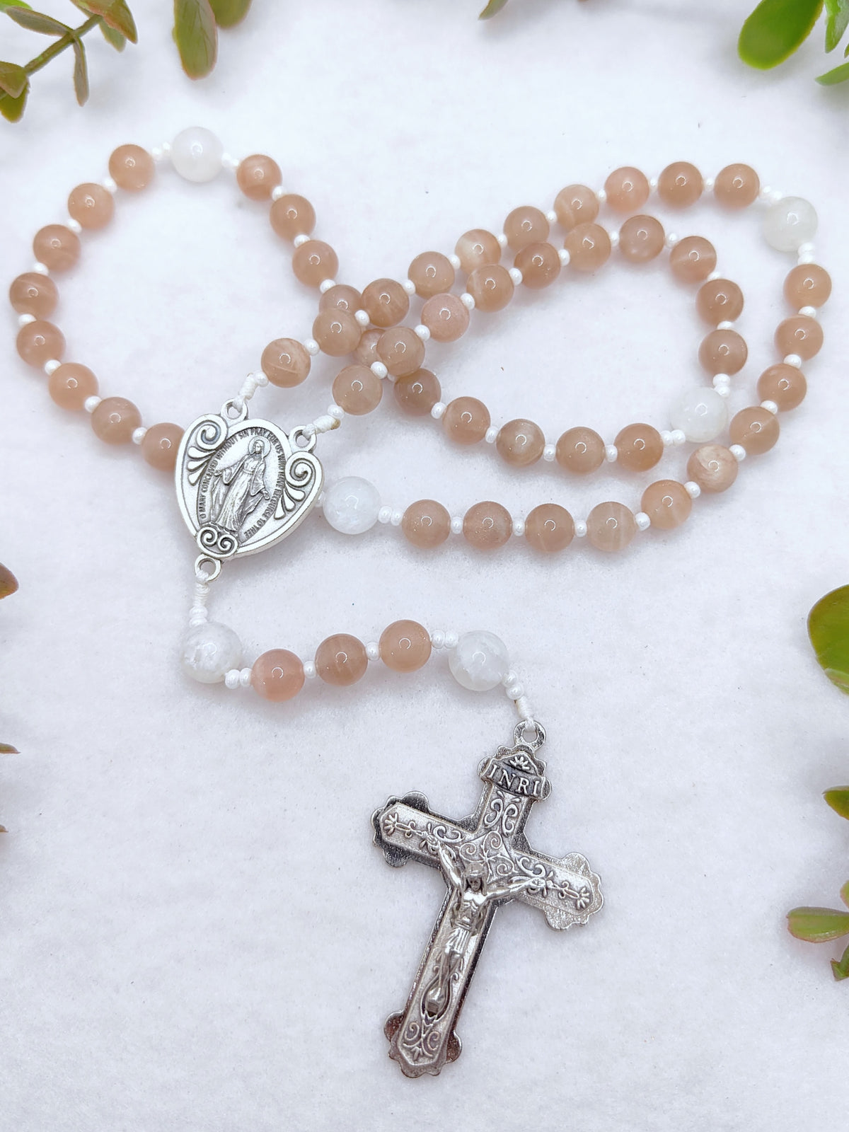 Miraculous Medal Sunstone & Moonstone Rosary