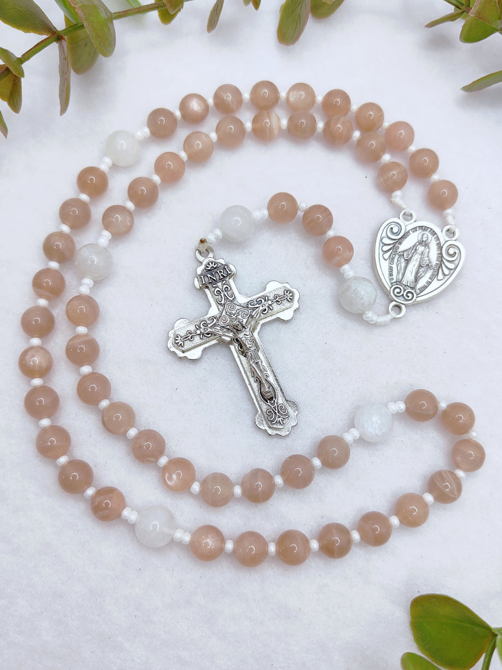 Miraculous Medal Sunstone & Moonstone Rosary