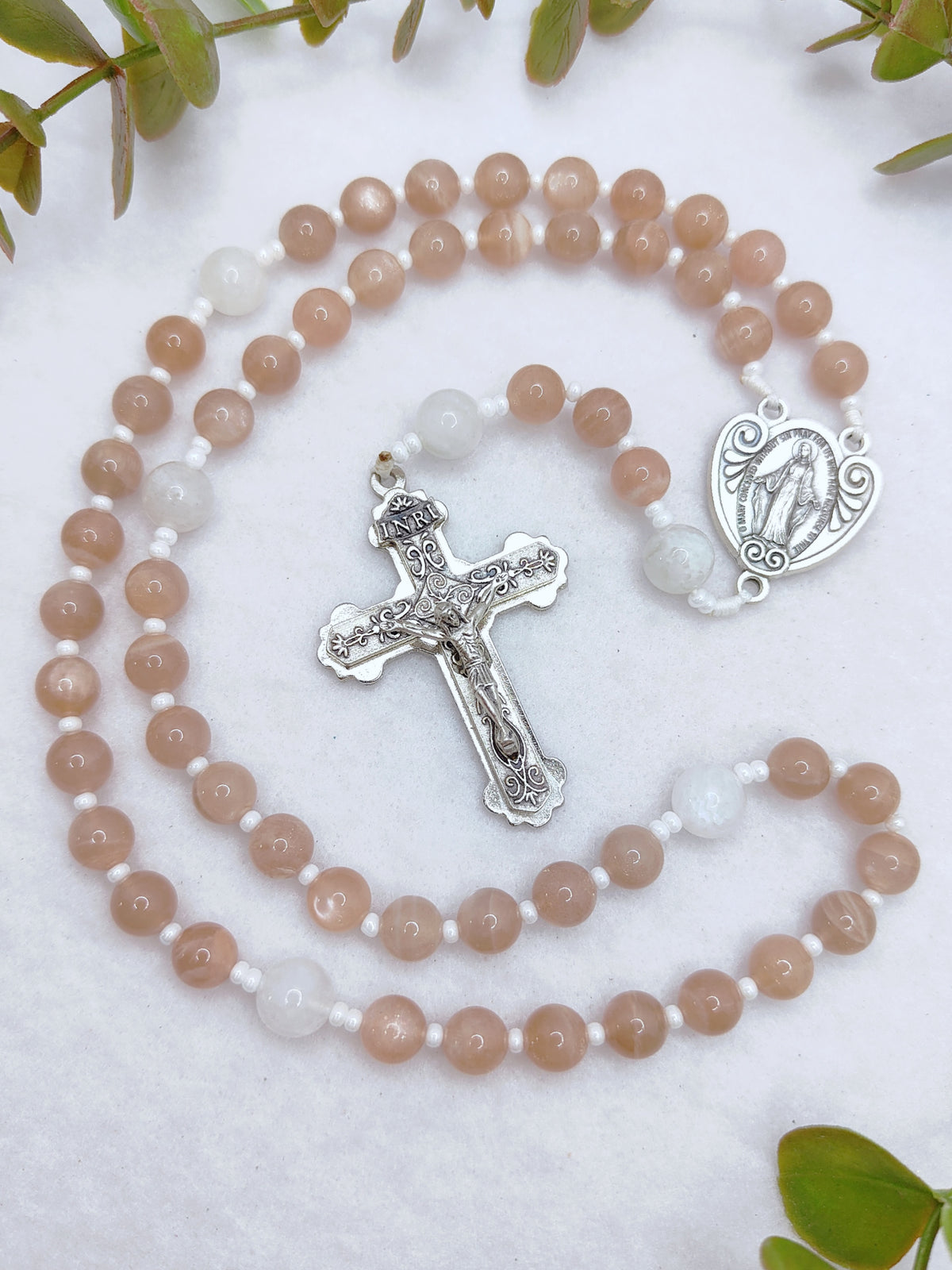 Miraculous Medal Sunstone & Moonstone Rosary