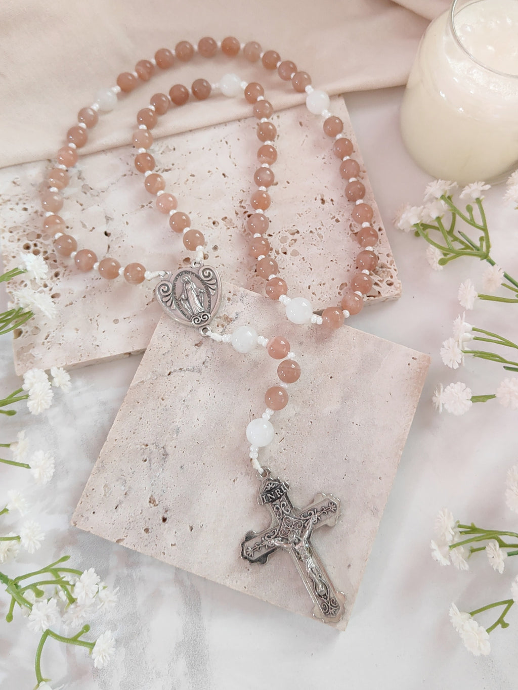 Miraculous Medal Sunstone & Moonstone Rosary