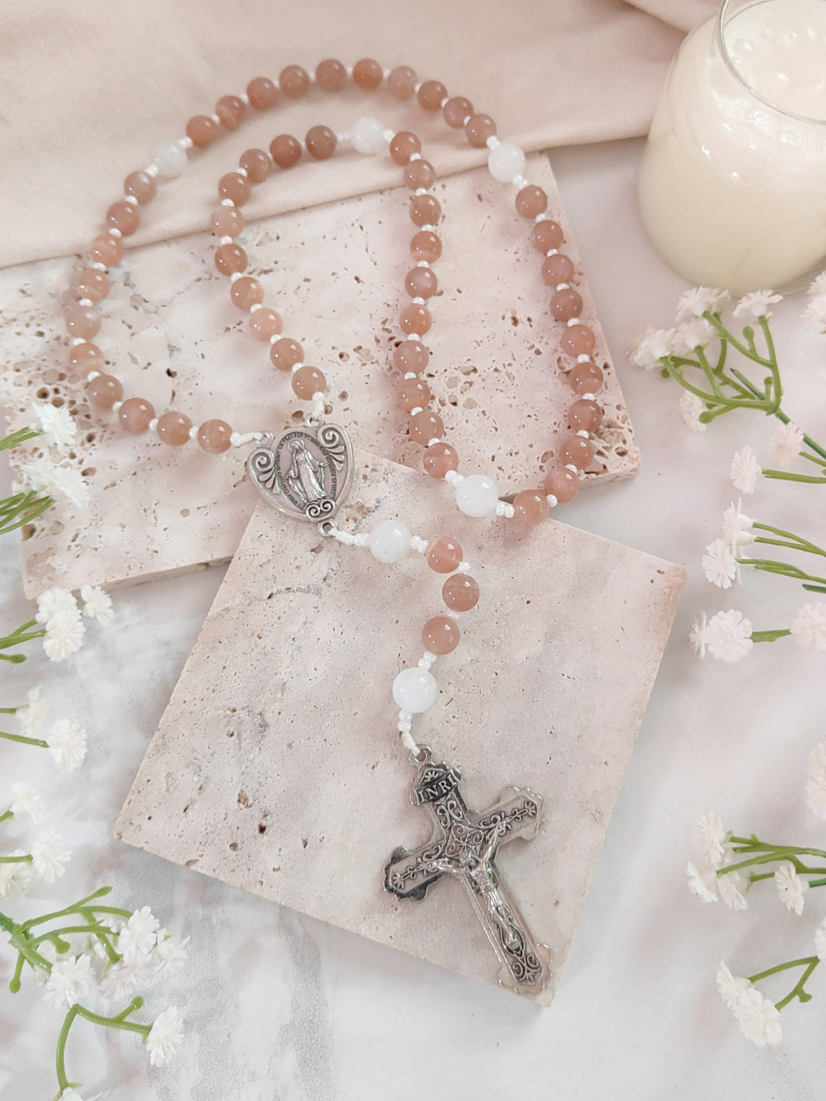 Miraculous Medal Sunstone & Moonstone Rosary