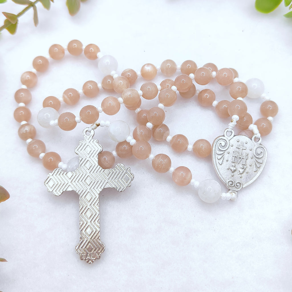 Miraculous Medal Sunstone & Moonstone Rosary