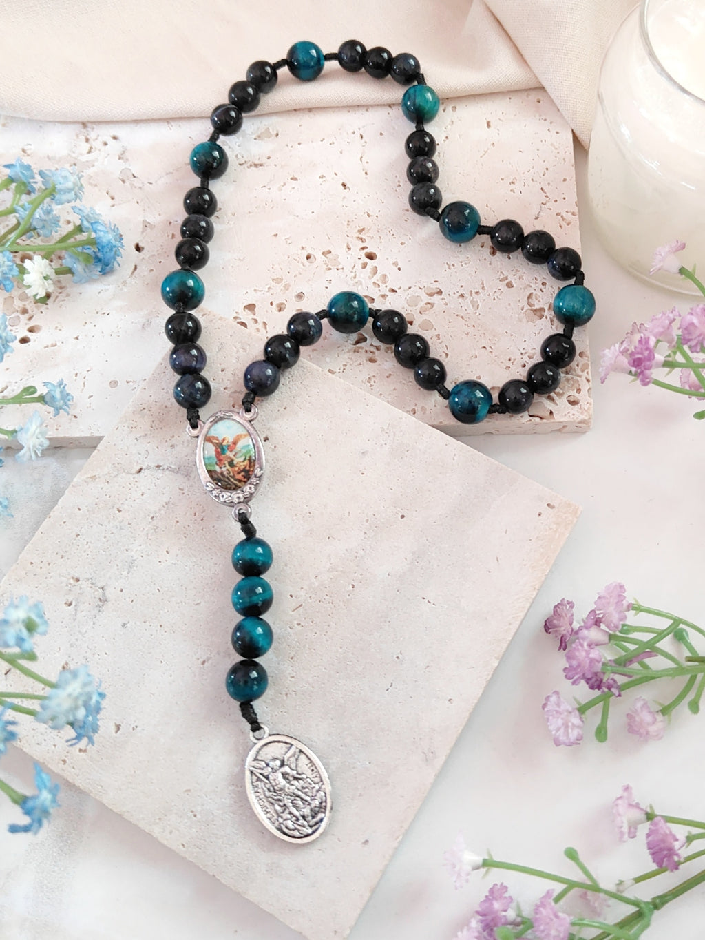 Chaplet of St Michael Tiger Eye Rosary