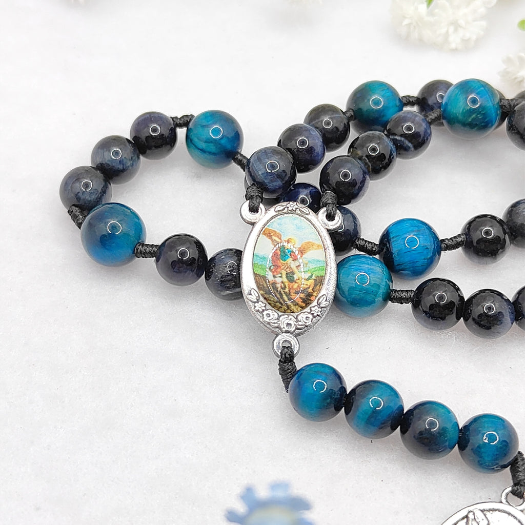 Chaplet of St Michael Tiger Eye Rosary