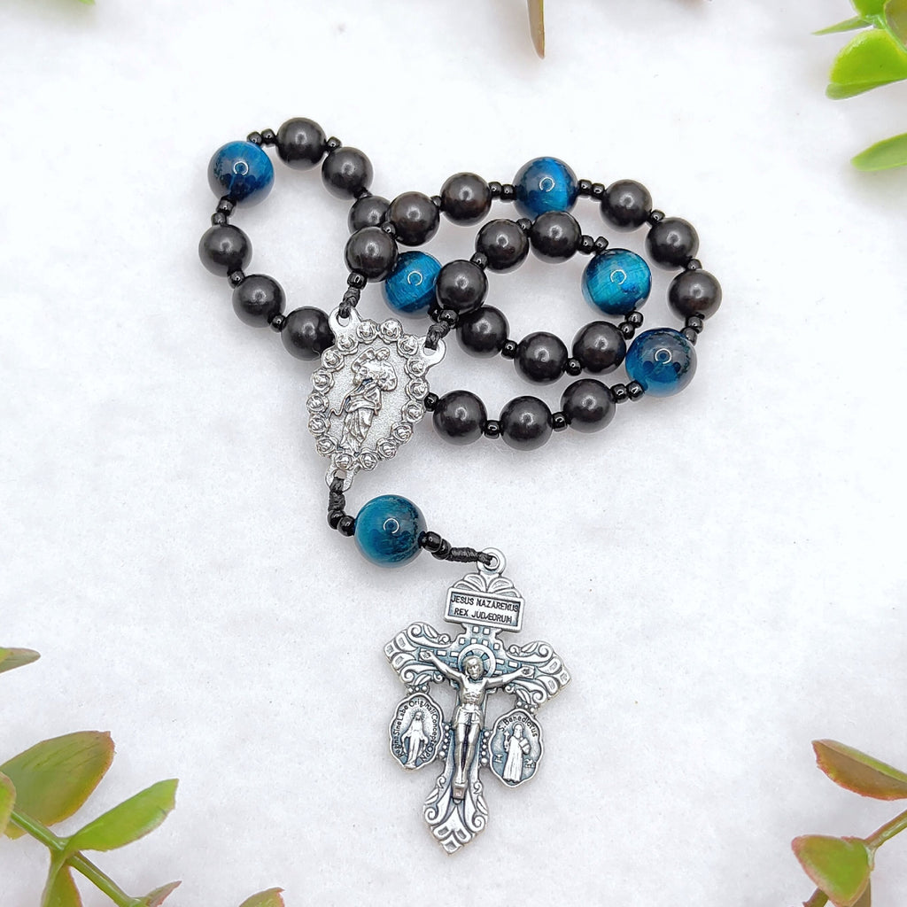 Undoer of Knots Chaplet Black Ebony Wood & Tiger Eye Rosary