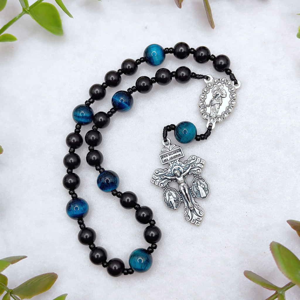 Undoer of Knots Chaplet Black Ebony Wood & Tiger Eye Rosary