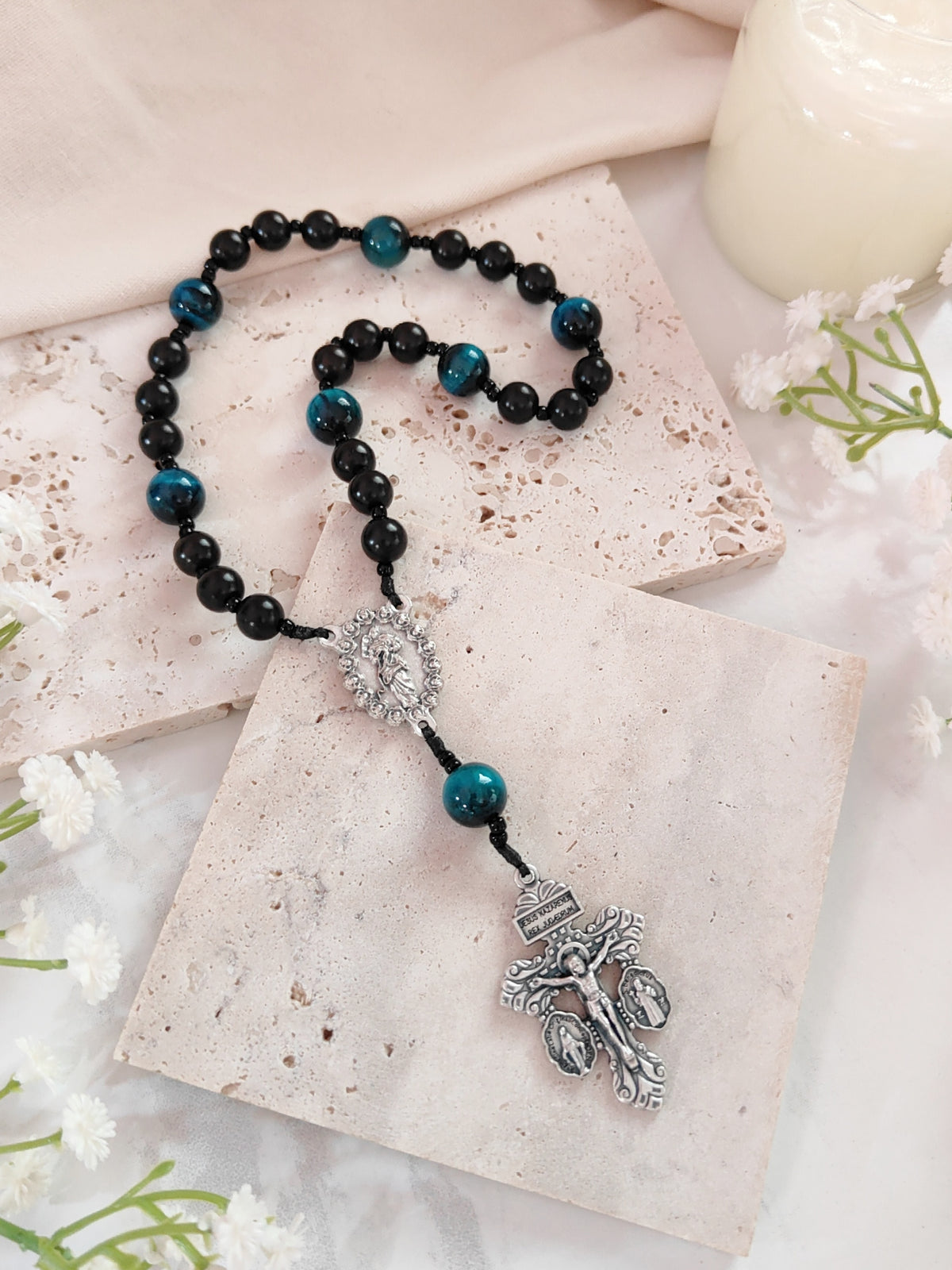 Undoer of Knots Chaplet Black Ebony Wood & Tiger Eye Rosary