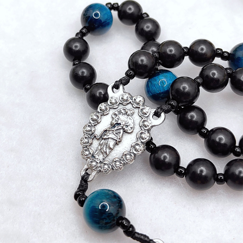 Undoer of Knots Chaplet Black Ebony Wood & Tiger Eye Rosary