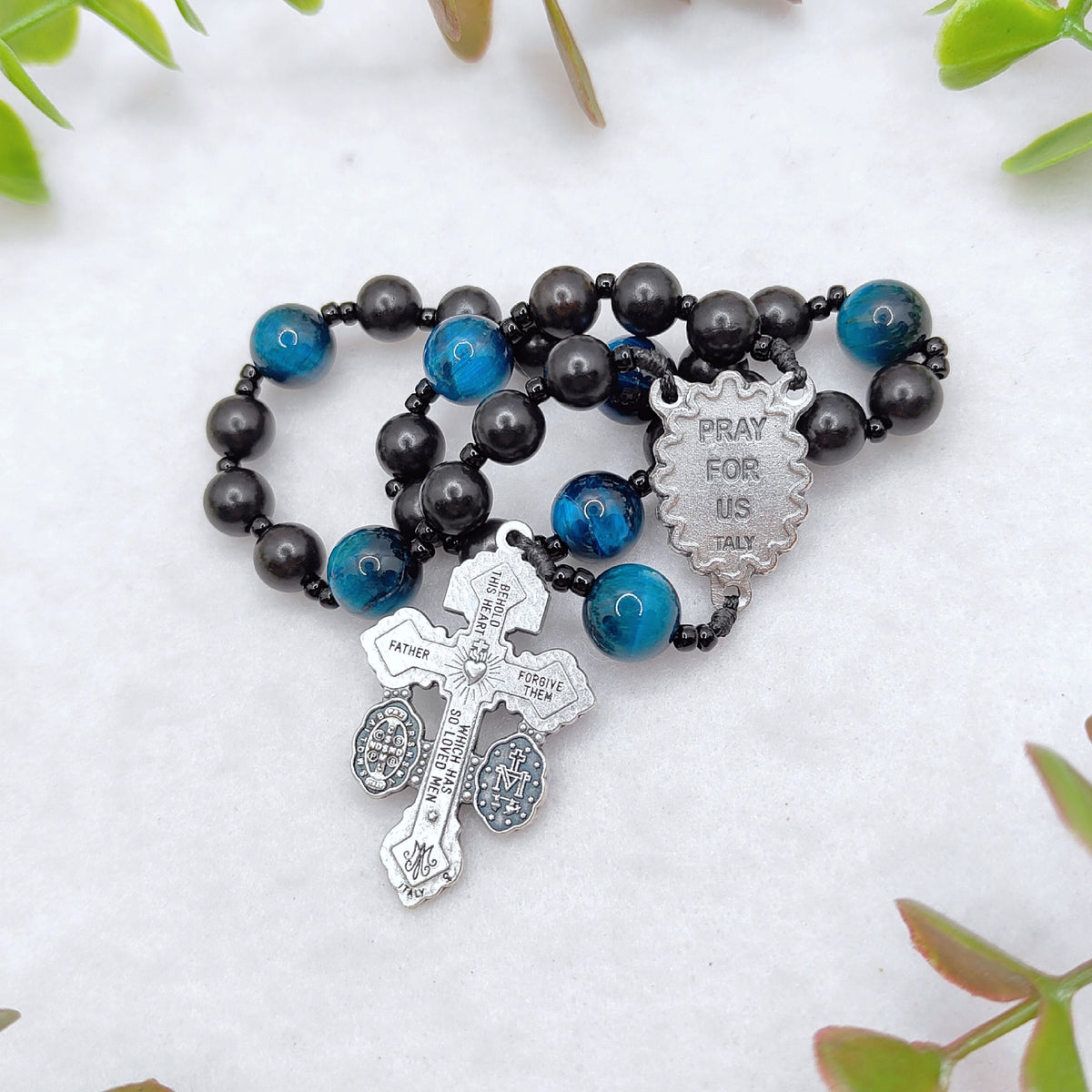 Undoer of Knots Chaplet Black Ebony Wood & Tiger Eye Rosary