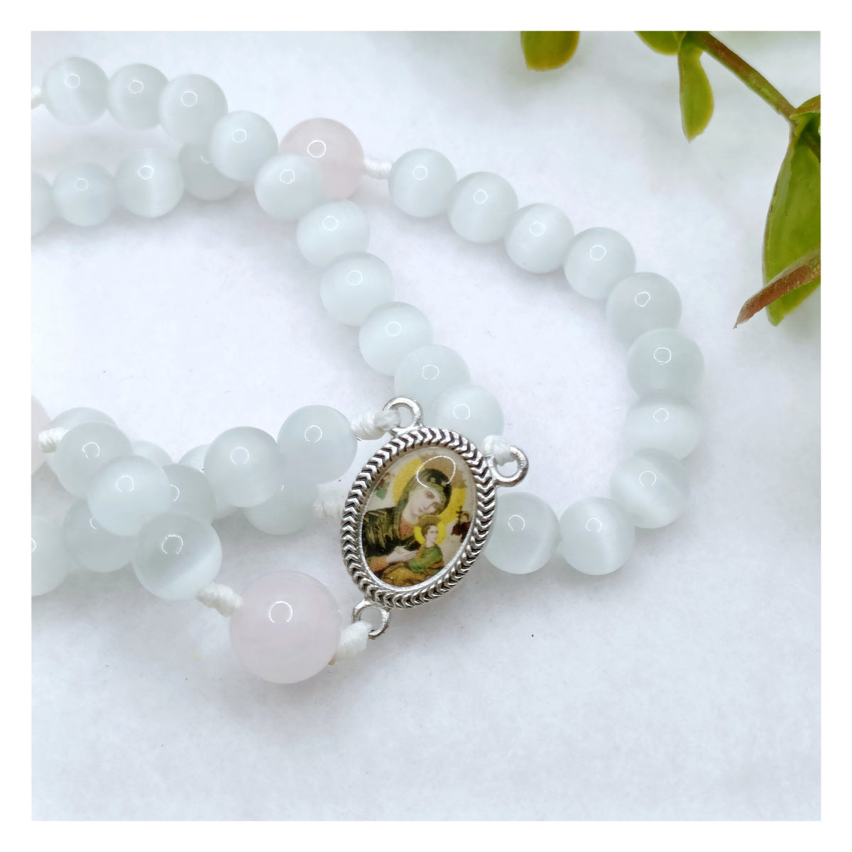 Our Mother Of Perpetual Help Cat Eye & Rose Quartz Rosary