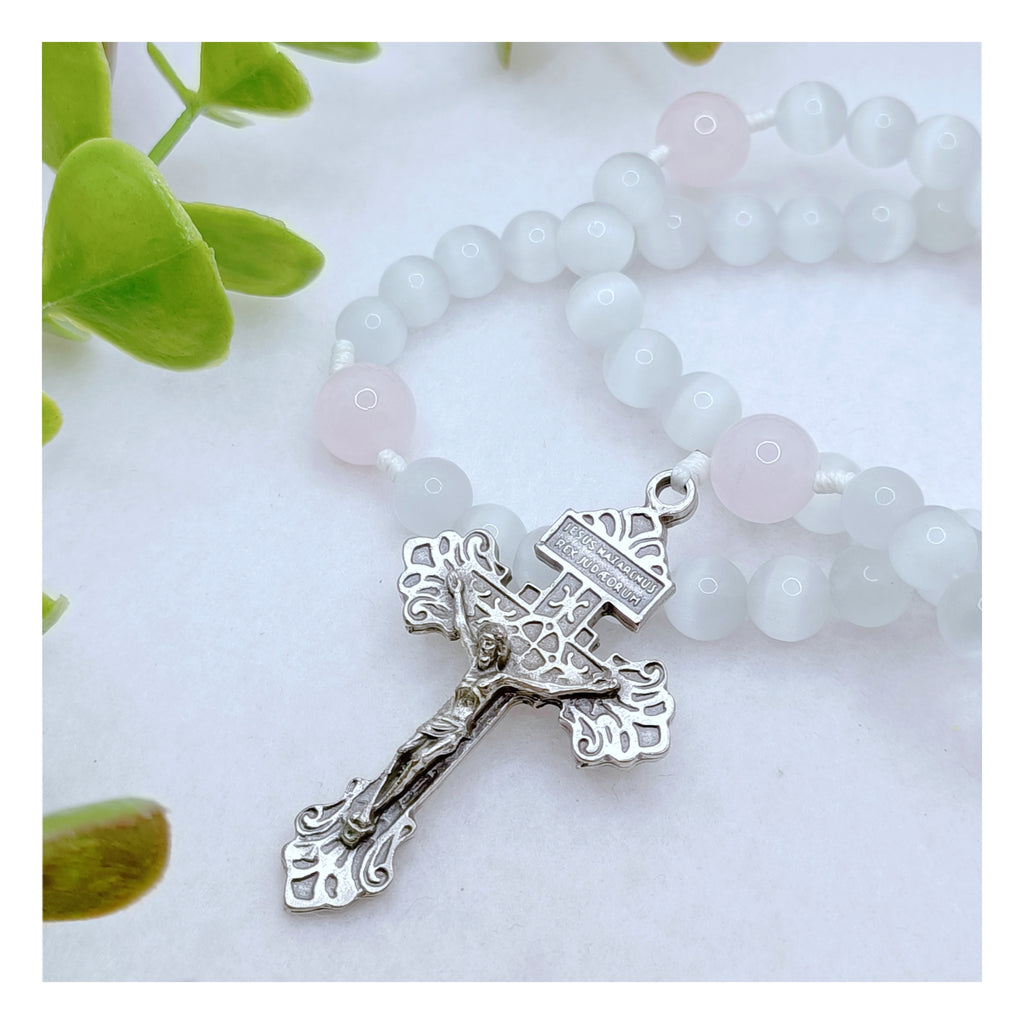 Our Mother Of Perpetual Help Cat Eye & Rose Quartz Rosary