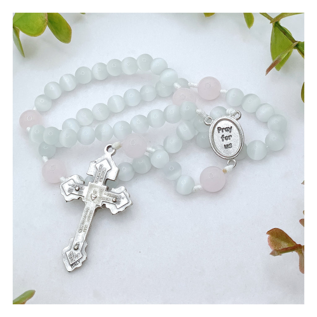 Our Mother Of Perpetual Help Cat Eye & Rose Quartz Rosary