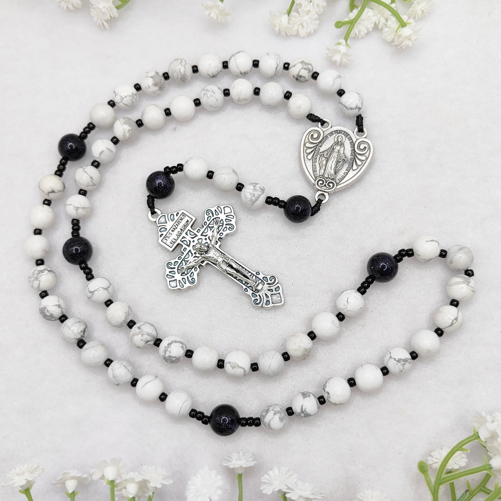 Our Lady of Grace White Howlite Rosary