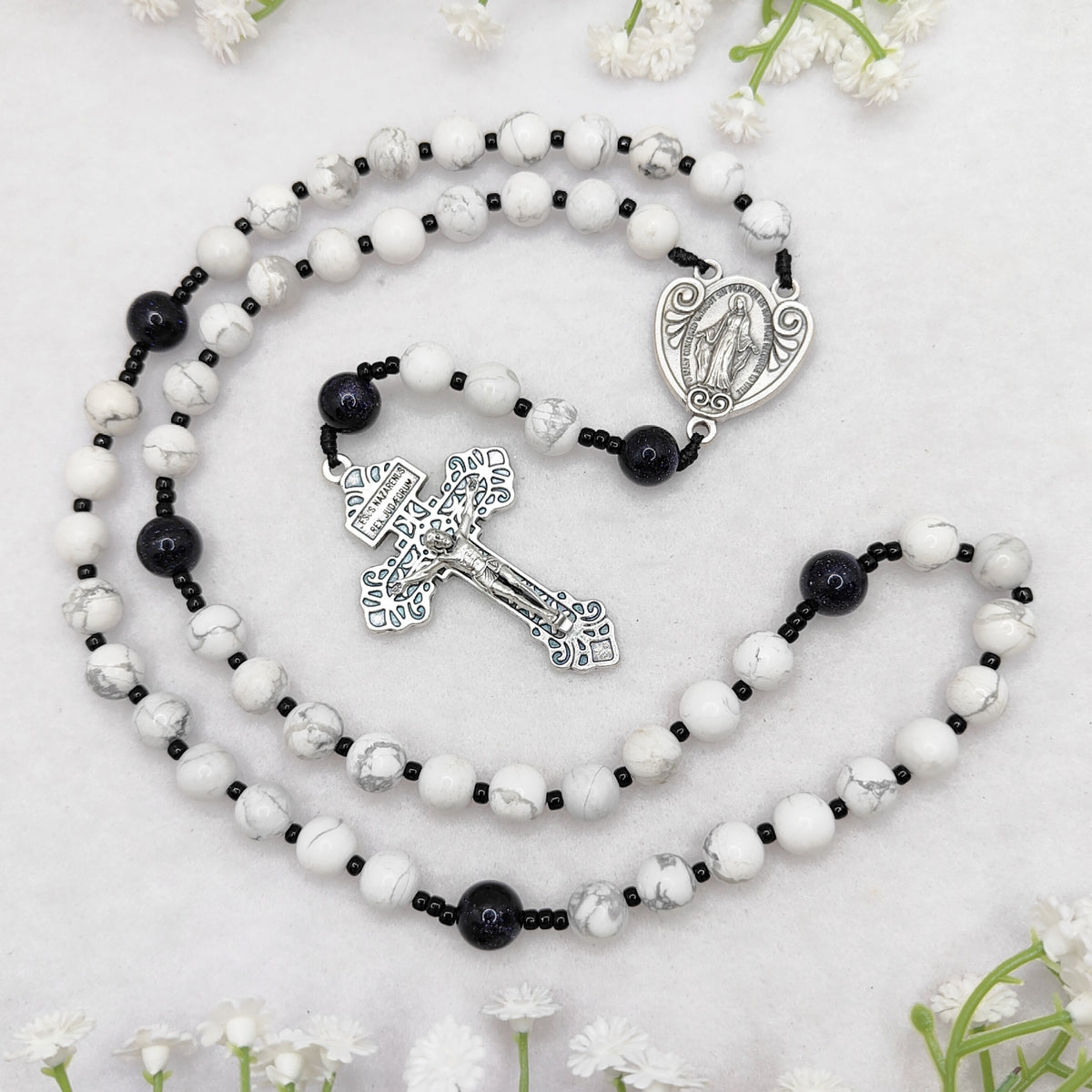 Our Lady of Grace White Howlite Rosary