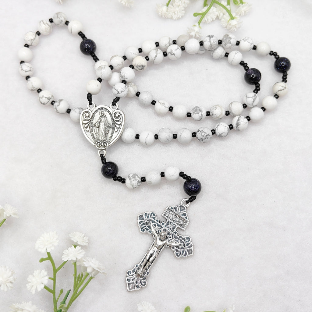 Our Lady of Grace White Howlite Rosary