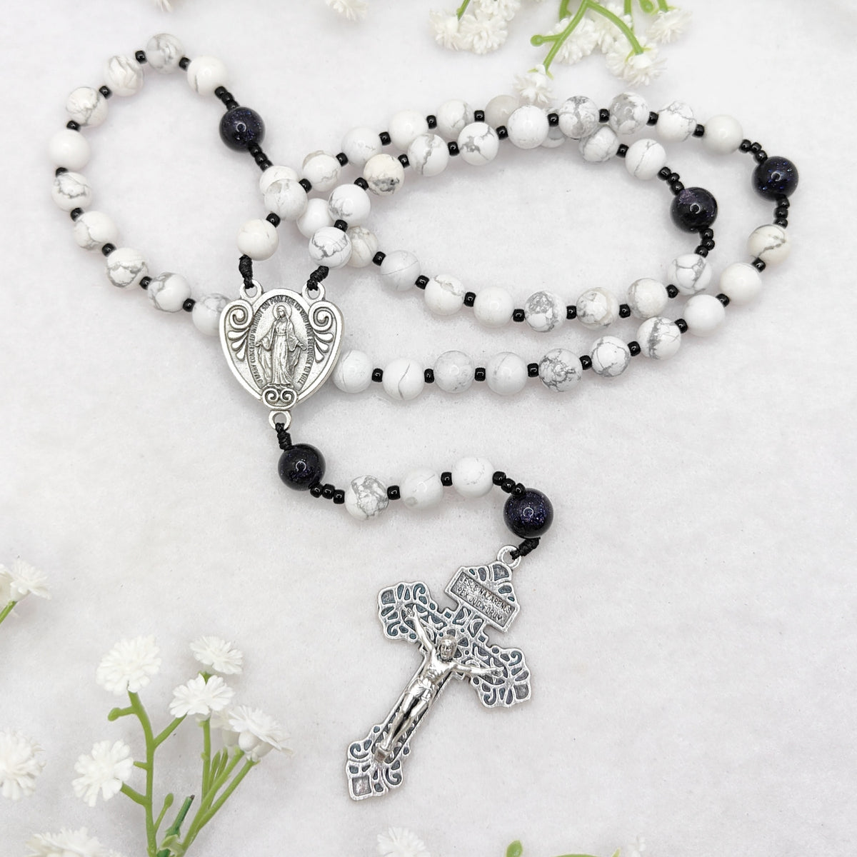 Our Lady of Grace White Howlite Rosary