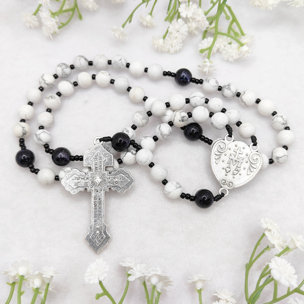 Our Lady of Grace White Howlite Rosary