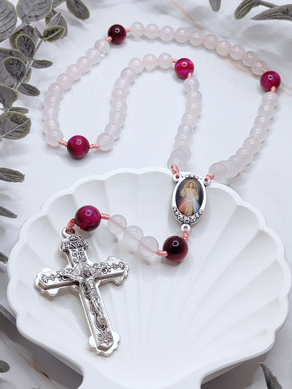 Divine Mercy Chaplet White Onyx & Tiger Eye Rosary