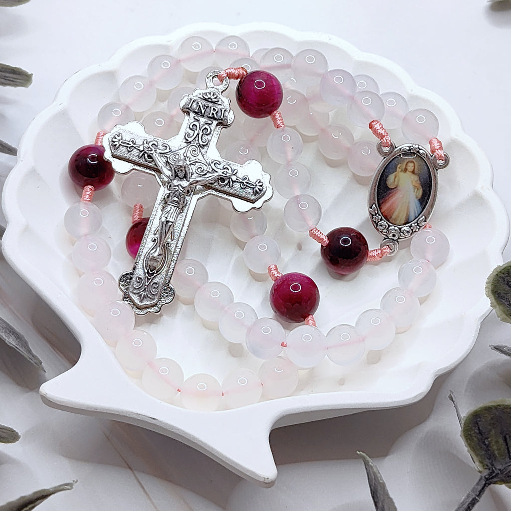 Divine Mercy Chaplet White Onyx & Tiger Eye Rosary