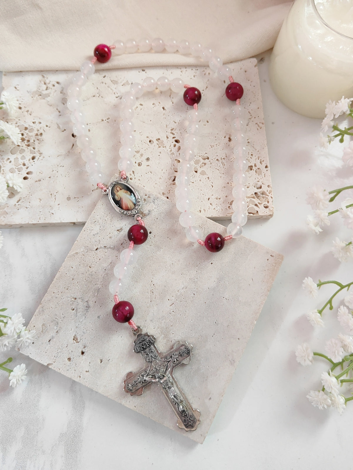 Divine Mercy Chaplet White Onyx & Tiger Eye Rosary