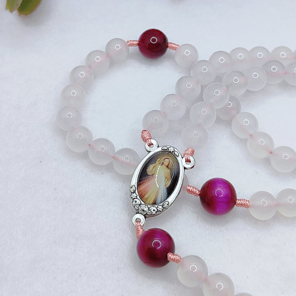 Divine Mercy Chaplet White Onyx & Tiger Eye Rosary