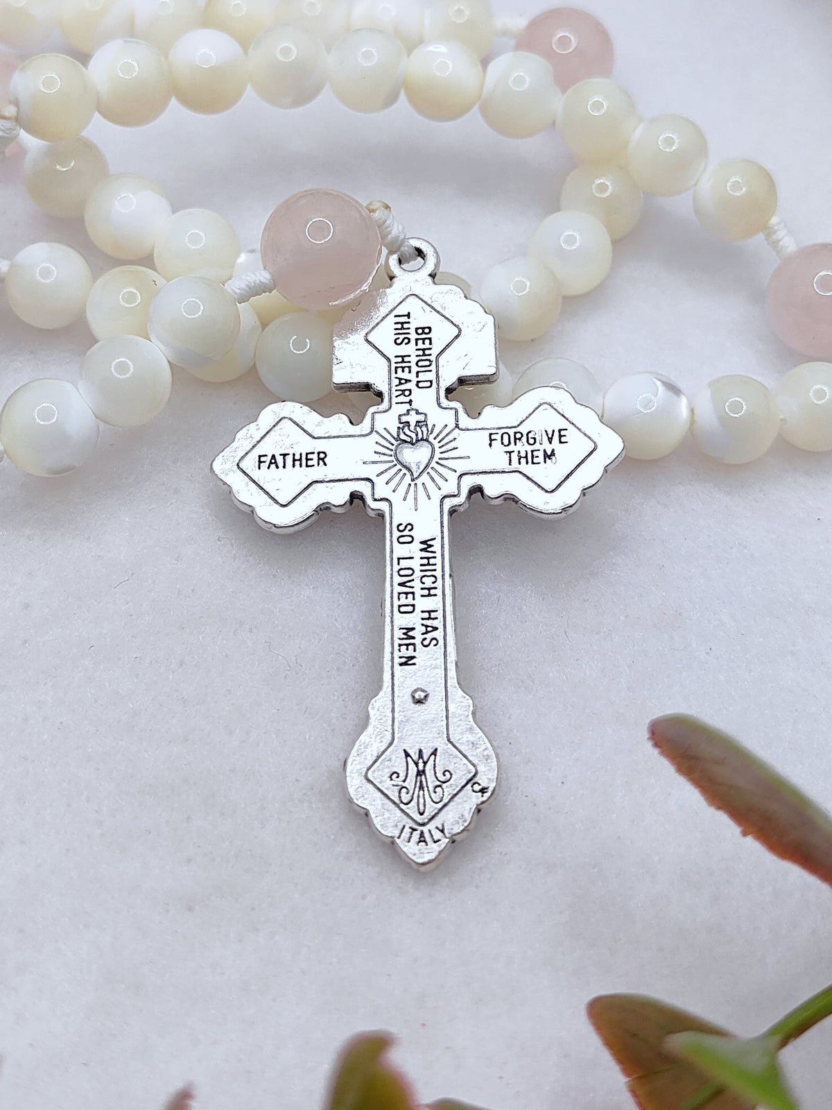 Our Lady of Grace Pearl & Rose Quartz Rosary