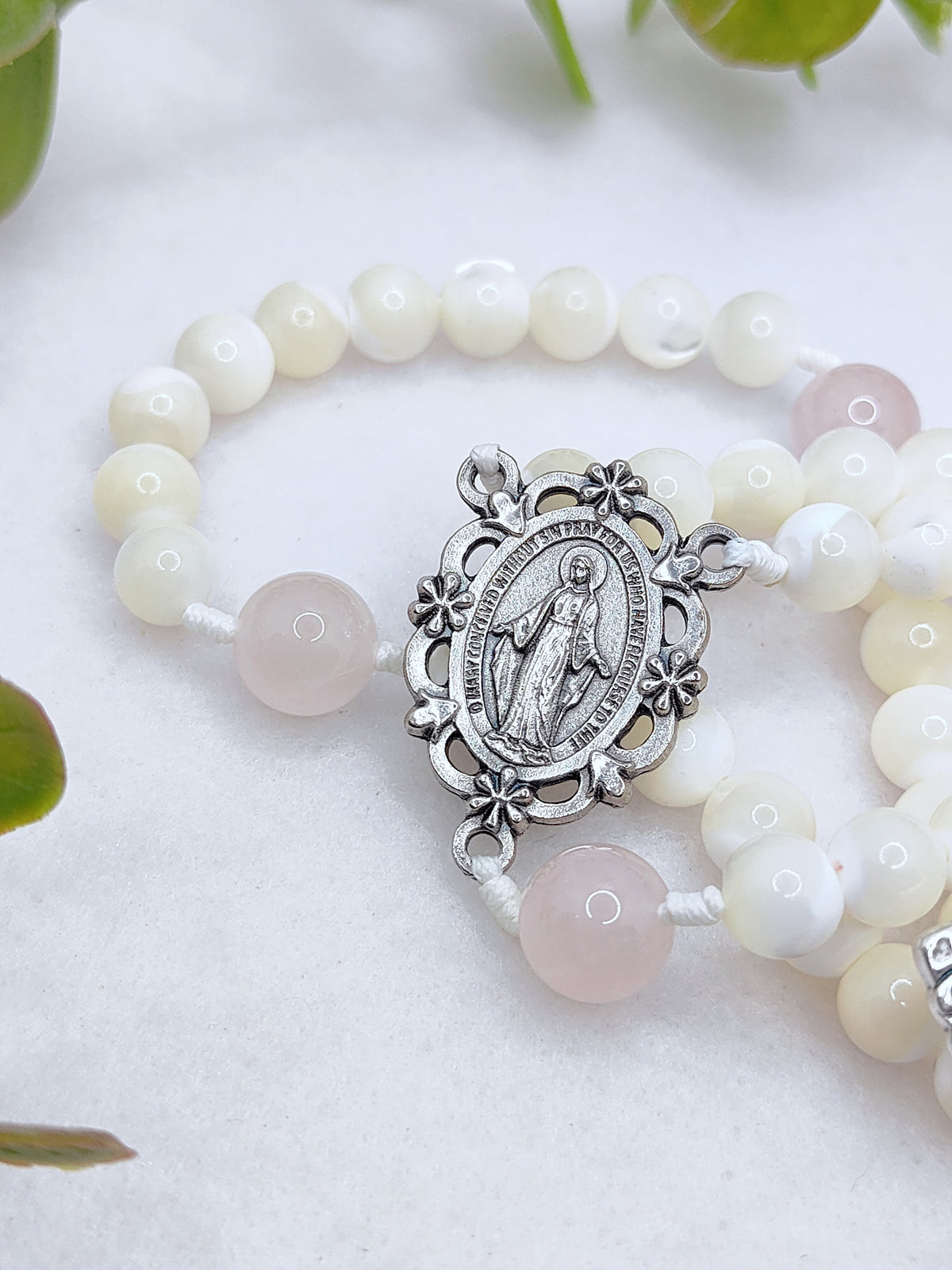 Our Lady of Grace Pearl & Rose Quartz Rosary